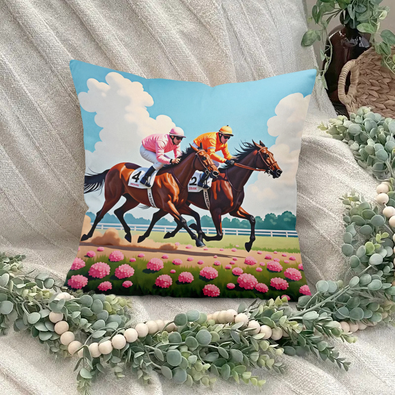 1pc Horse Racing Pillow Cover  - Pillow Insert 18X18 评论和价格