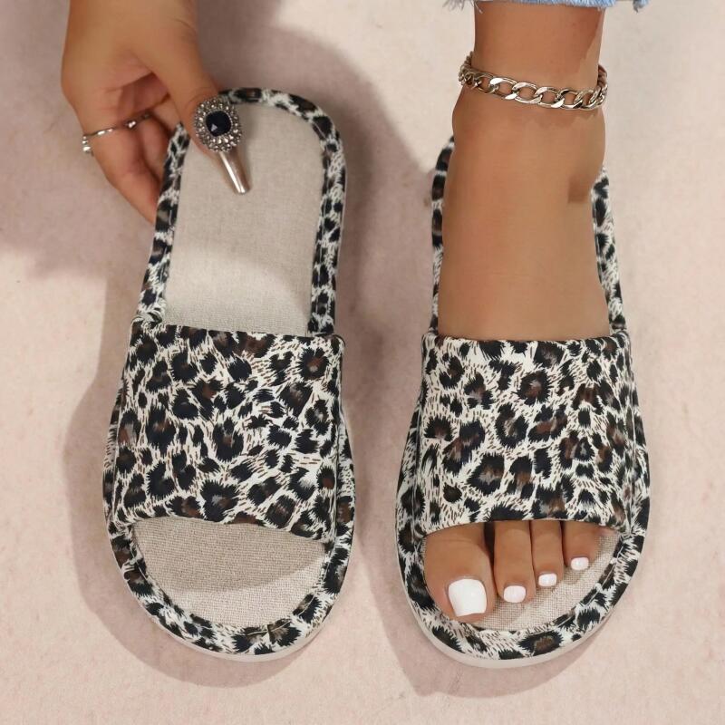 Linen Leopard Women's Slippers - Home Textile 评论和价格