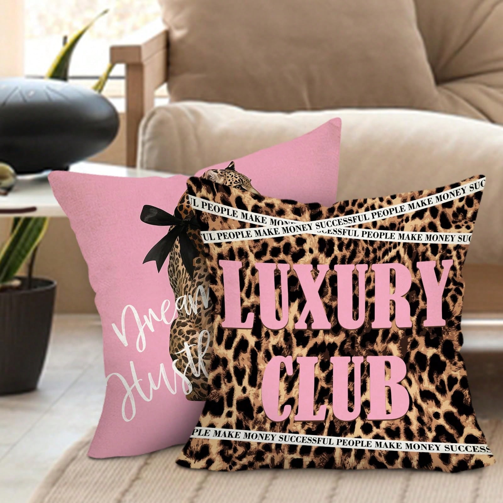 2pcs Leopard Print Pink Decora - Pillow Insert 18X18 评论和价格
