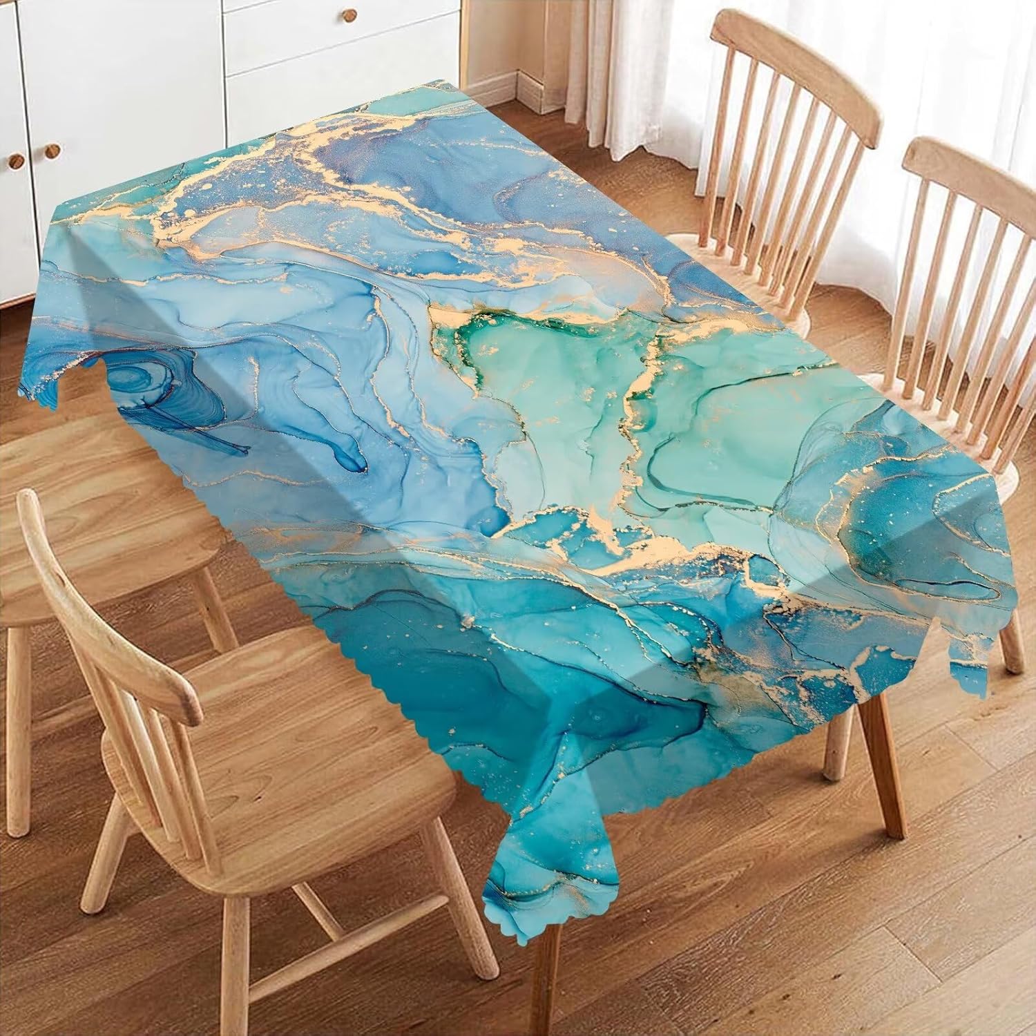 Luxury Teal Marble Fluid Table - Home Textiles Premium 评论和价格